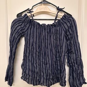 Charming Charlie Striped Dark Blue Off the Shoulder Top (S)